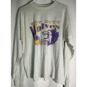 VTG‎ Bay City Central Wolves Football Long Sleeve T Shirt Fruit of the Loom XL